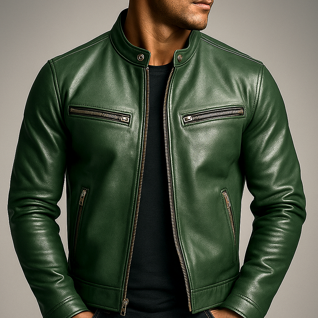 Herren Bikerjacke Vintage Style – Übergangsjacke mit Stehkragen