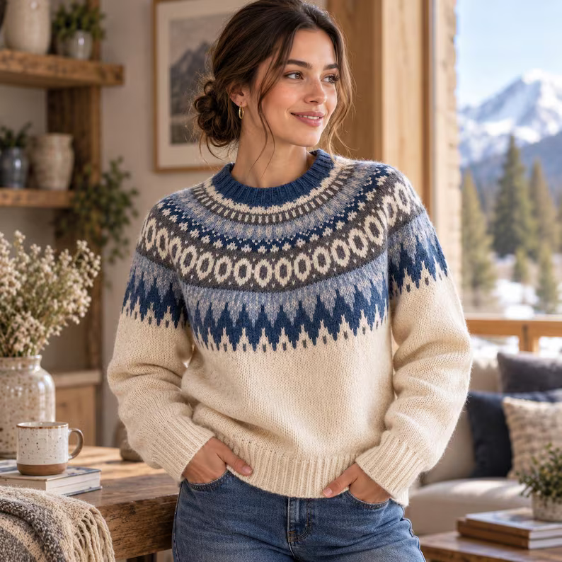 Damen Norweger Pullover mit Fair-Isle-Muster