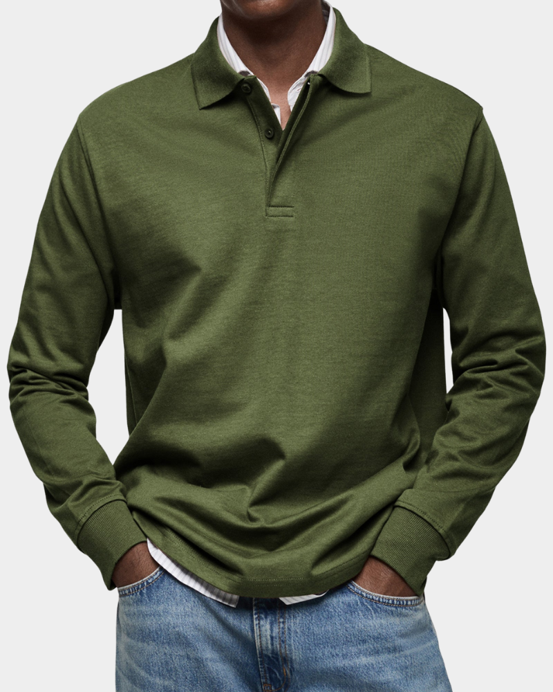 Herren Poloshirt Langarm – Stretch Polo mit Knopfleiste
