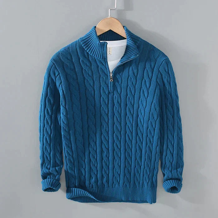 Herren Zopfmuster Pullover Baumwolle – Troyer mit Stehkragen