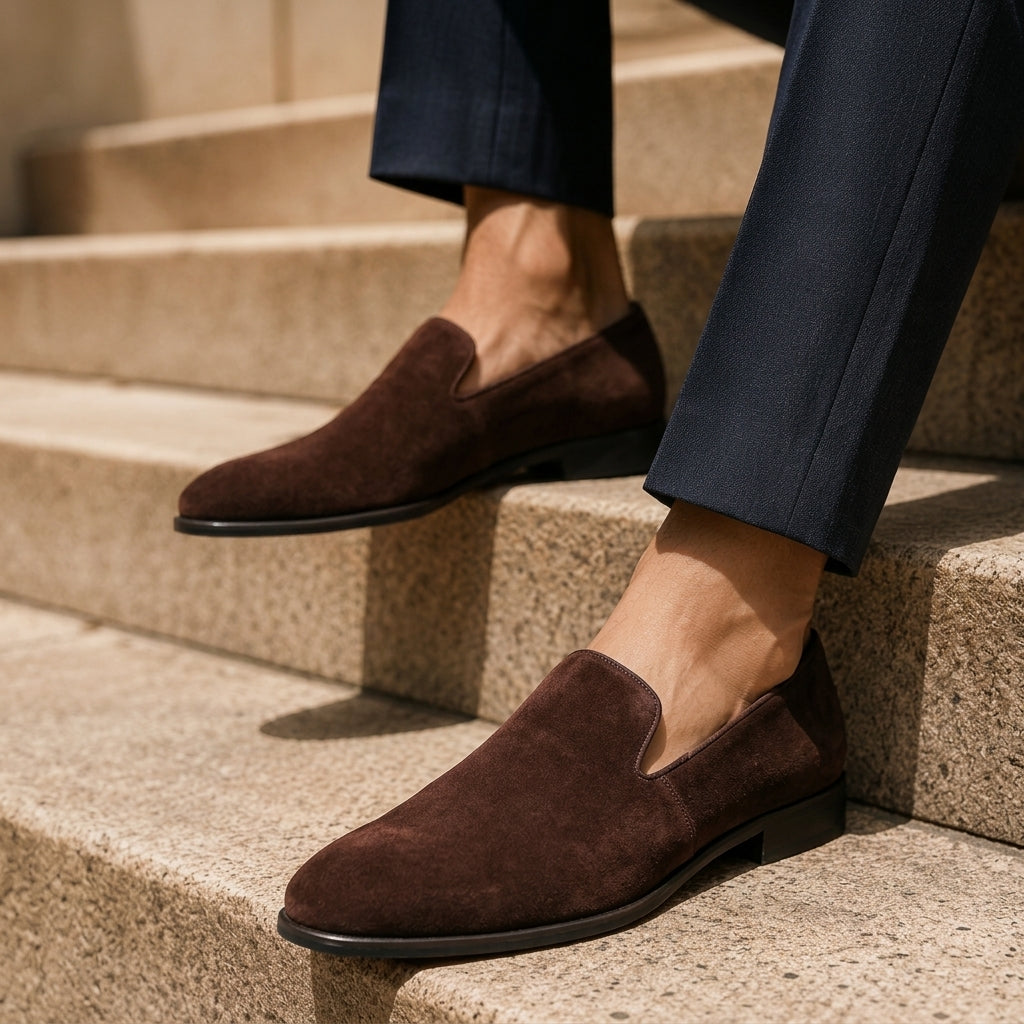 Herren Echt Wildleder Slipper Loafers – Elegante Mandelform Abend Schuhe zum Hineinschlüpfen