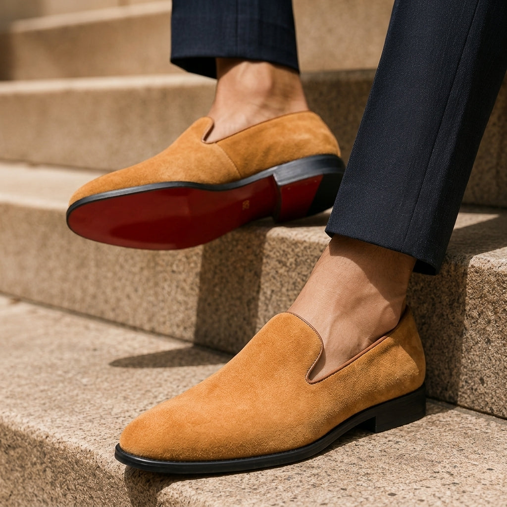 Herren Echt Wildleder Slipper Loafers – Elegante Mandelform Abend Schuhe zum Hineinschlüpfen