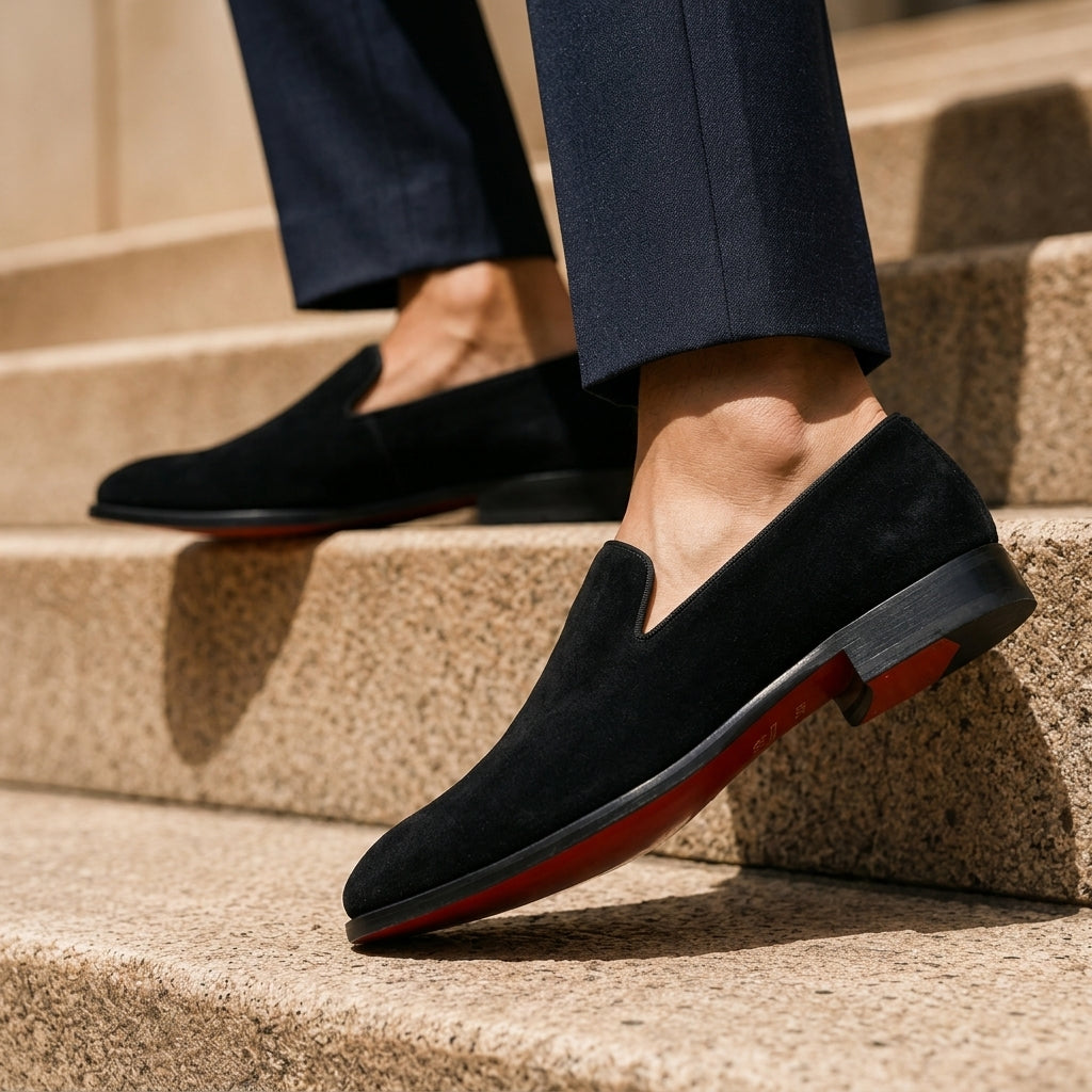 Herren Echt Wildleder Slipper Loafers – Elegante Mandelform Abend Schuhe zum Hineinschlüpfen