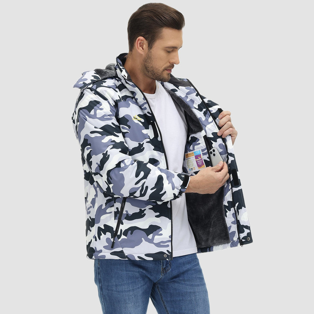 Herren Skijacke wasserabweisend – Winterjacke mit Kapuze und Fleece-Futter