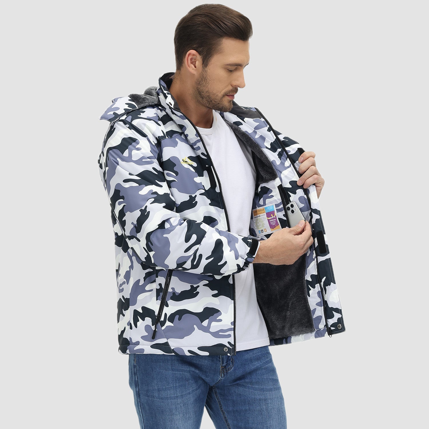 Herren Skijacke wasserabweisend – Winterjacke mit Kapuze und Fleece-Futter