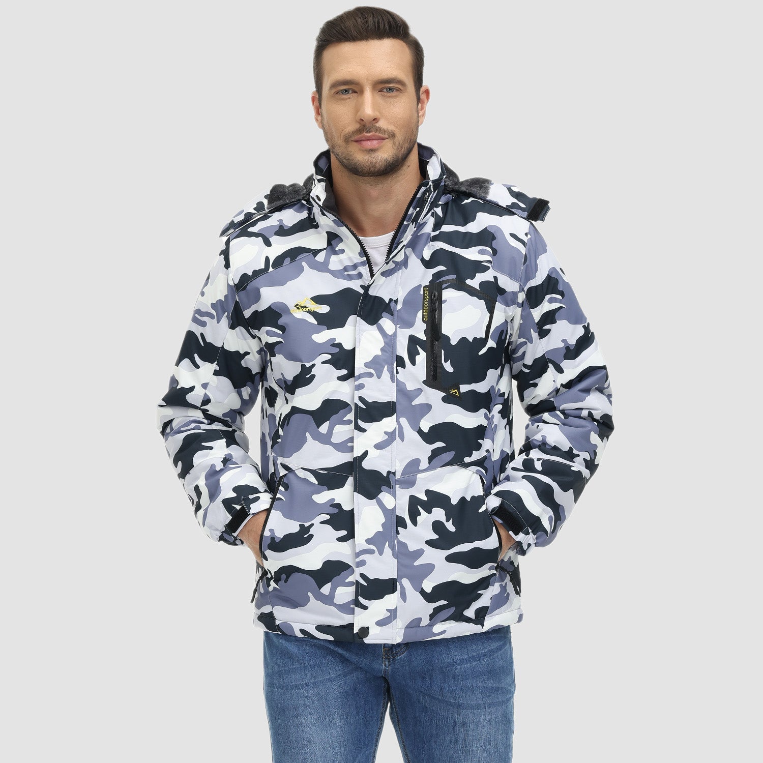 Herren Skijacke wasserabweisend – Winterjacke mit Kapuze und Fleece-Futter