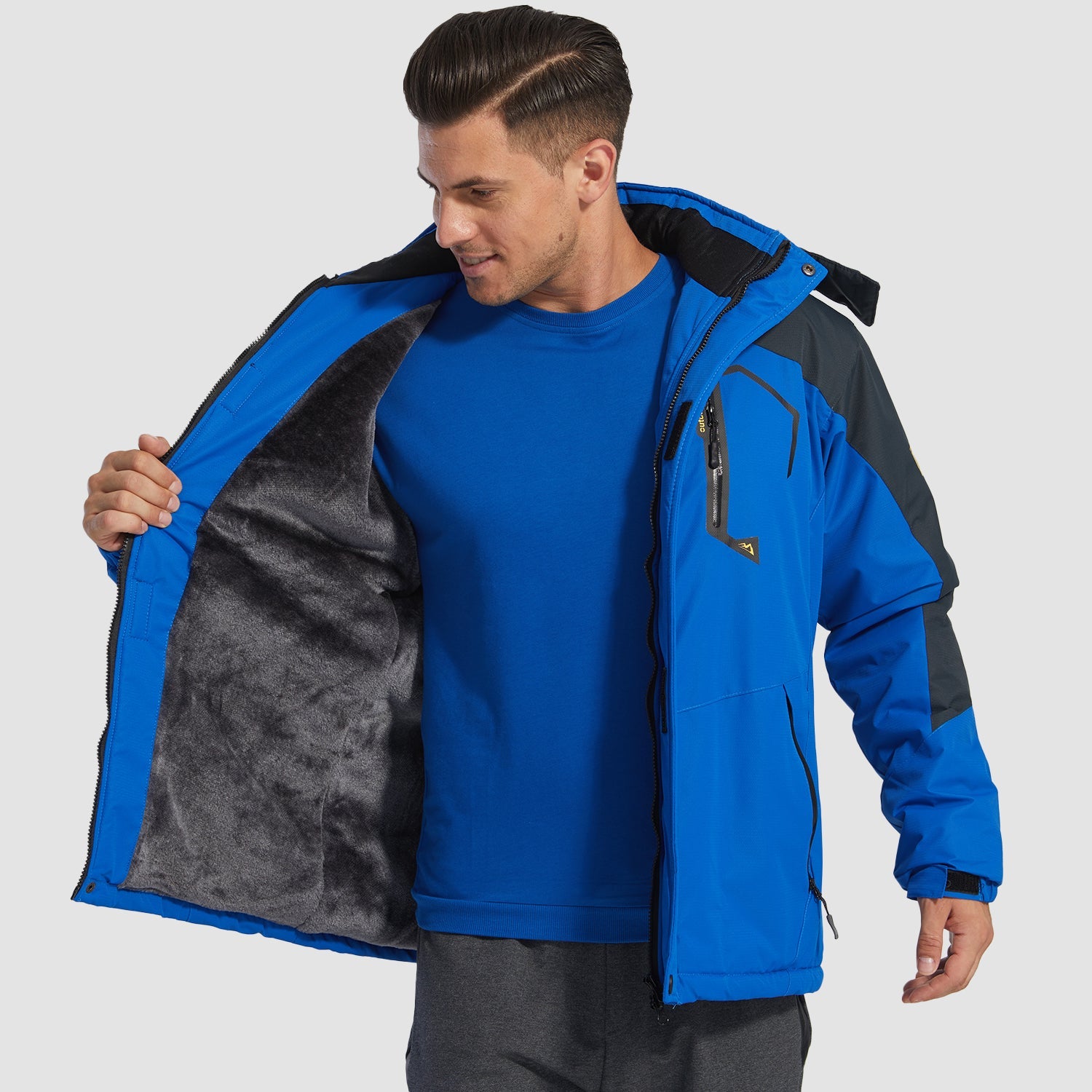 Herren Skijacke wasserabweisend – Winterjacke mit Kapuze und Fleece-Futter
