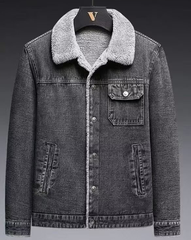 Herren Gefütterte Jeansjacke mit Sherpa-Futter