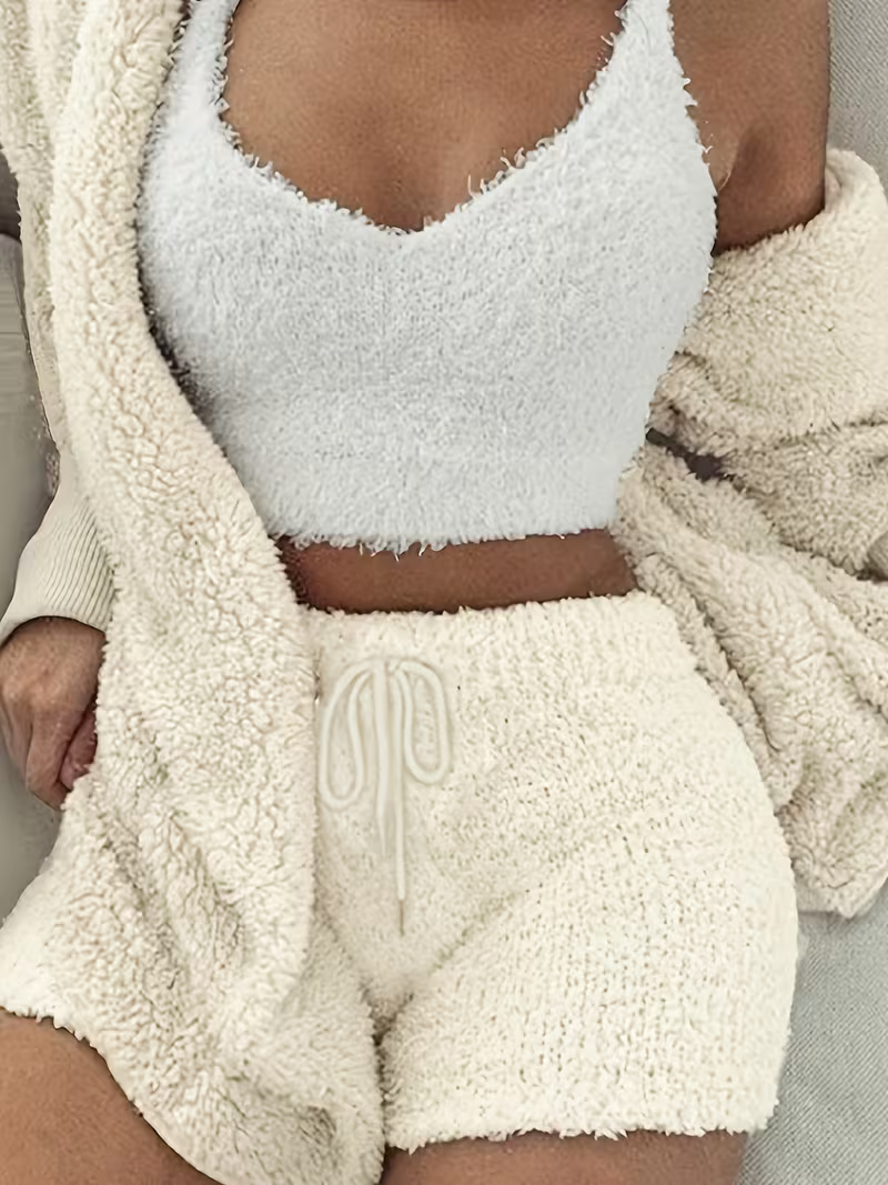 Damen Flauschiges Loungewear-Set mit Kapuze