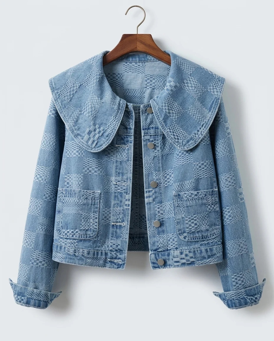 Damen Jeansjacke mit Rüschenkragen