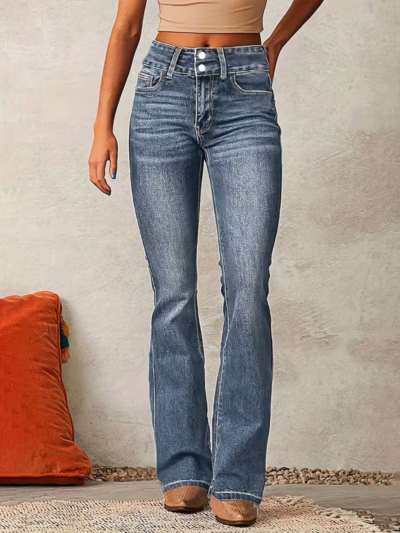 Damen Flared Bootcut Jeans mit Kontrastnähten