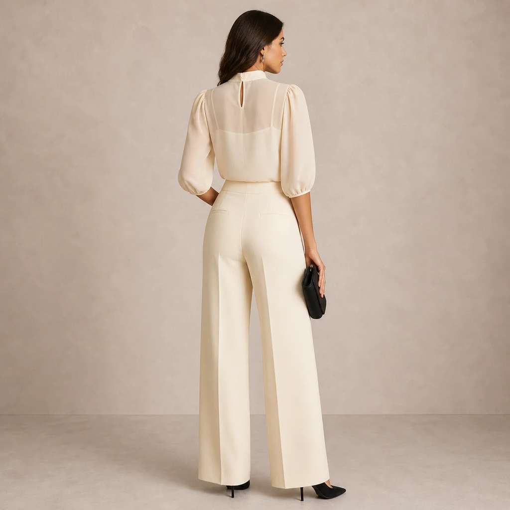 Damen Eleganter Zweiteiler mit Stehkragen-Bluse