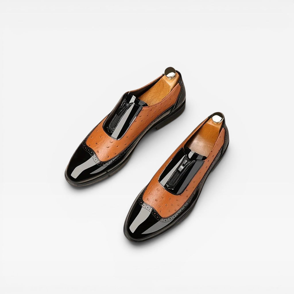 Herren Patent-Ostrich-Textur Oxford-Schuhe – Eleganter Zwei-Ton-Brogue im formellen Stil