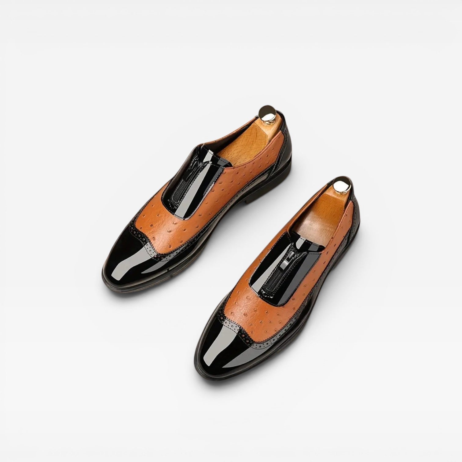 Herren Patent-Ostrich-Textur Oxford-Schuhe – Eleganter Zwei-Ton-Brogue im formellen Stil