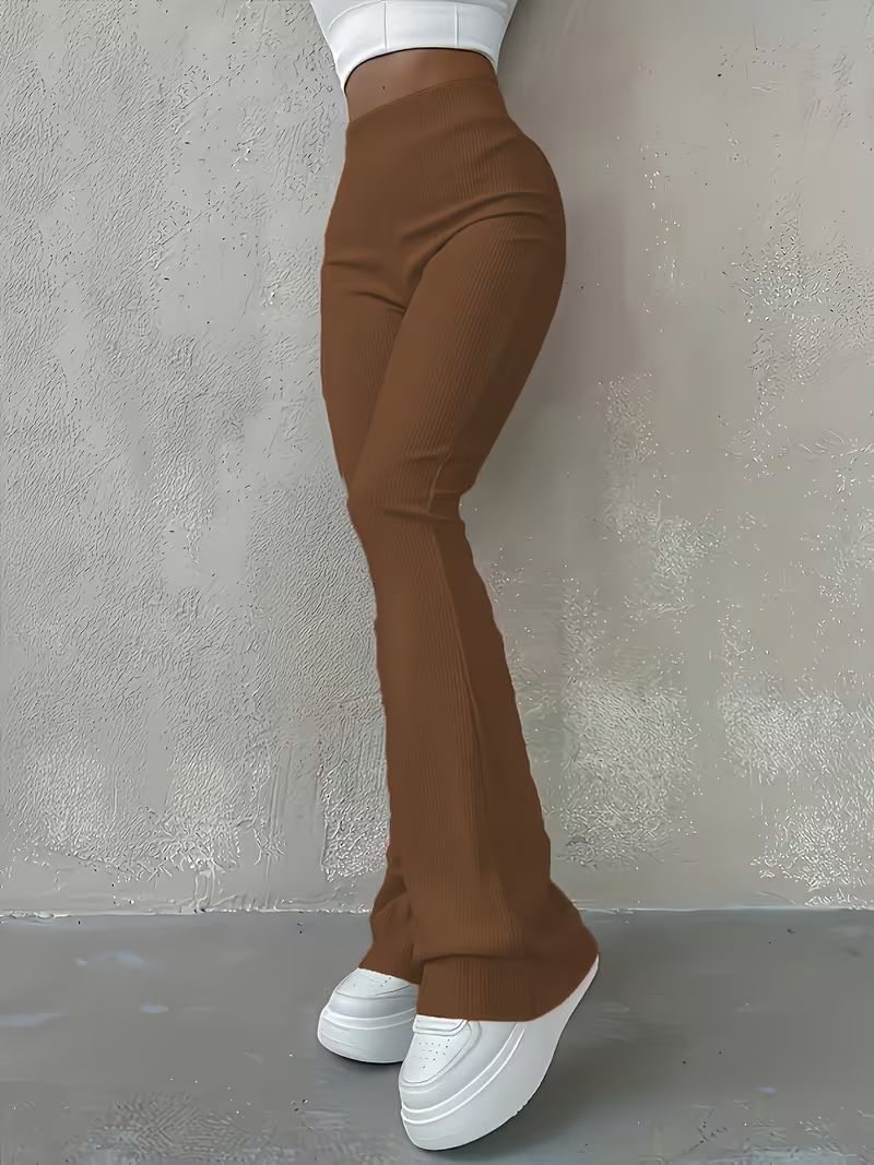 Damen Gerippte Leggings mit hohem Bund