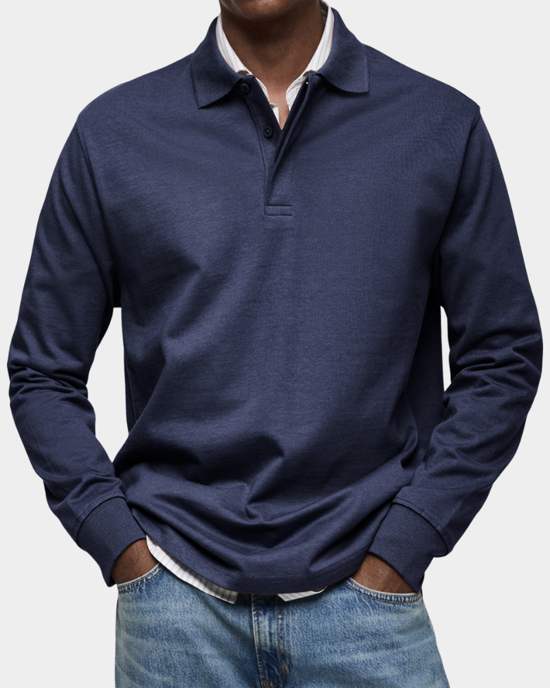 Herren Poloshirt Langarm – Stretch Polo mit Knopfleiste
