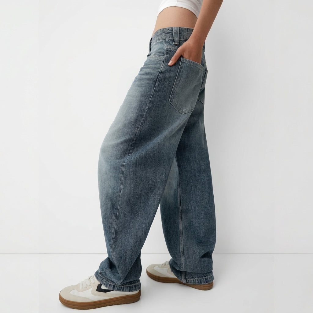 Damen Low Waist Wide Leg Jeans