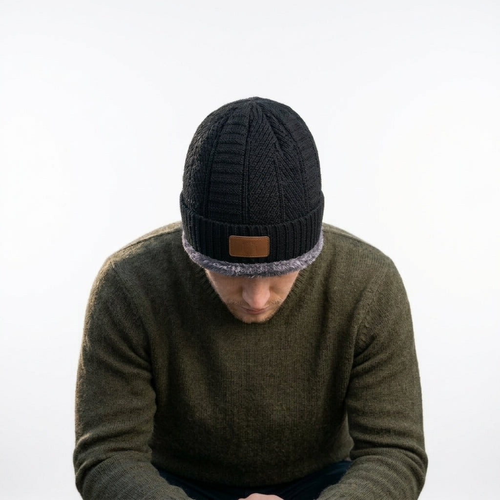 Herren Rippstrick-Beanie mit Fleece-Futter