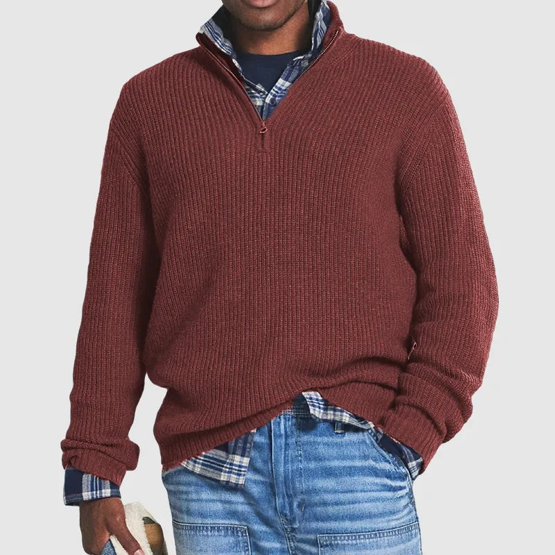 Herren Troyer Strickpullover – Pullover mit Stehkragen und Reissverschluss
