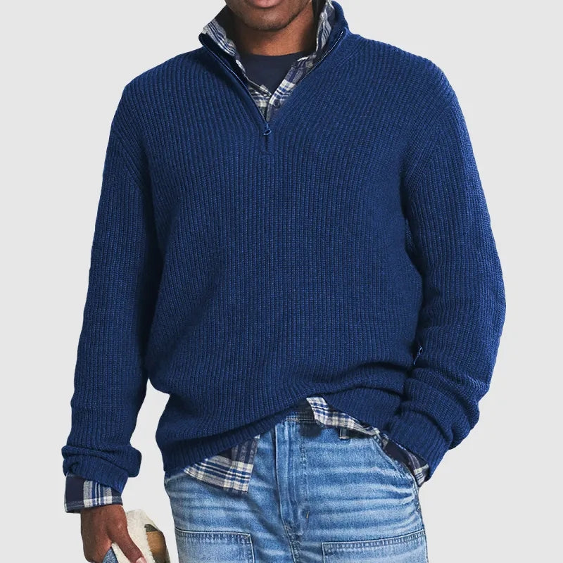 Herren Troyer Strickpullover – Pullover mit Stehkragen und Reissverschluss