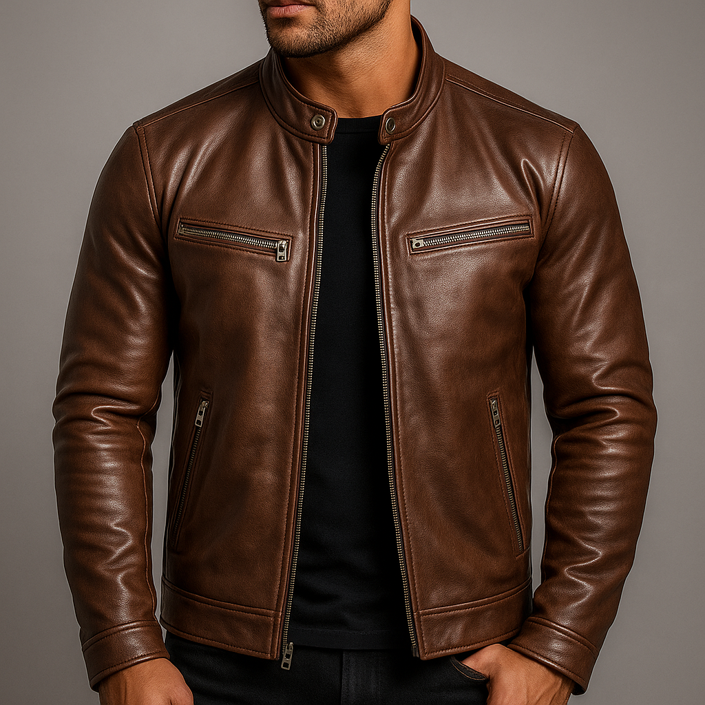 Herren Bikerjacke Vintage Style – Übergangsjacke mit Stehkragen