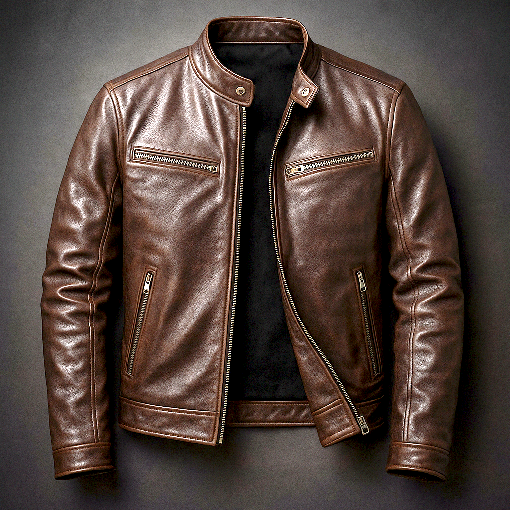 Herren Bikerjacke Vintage Style – Übergangsjacke mit Stehkragen