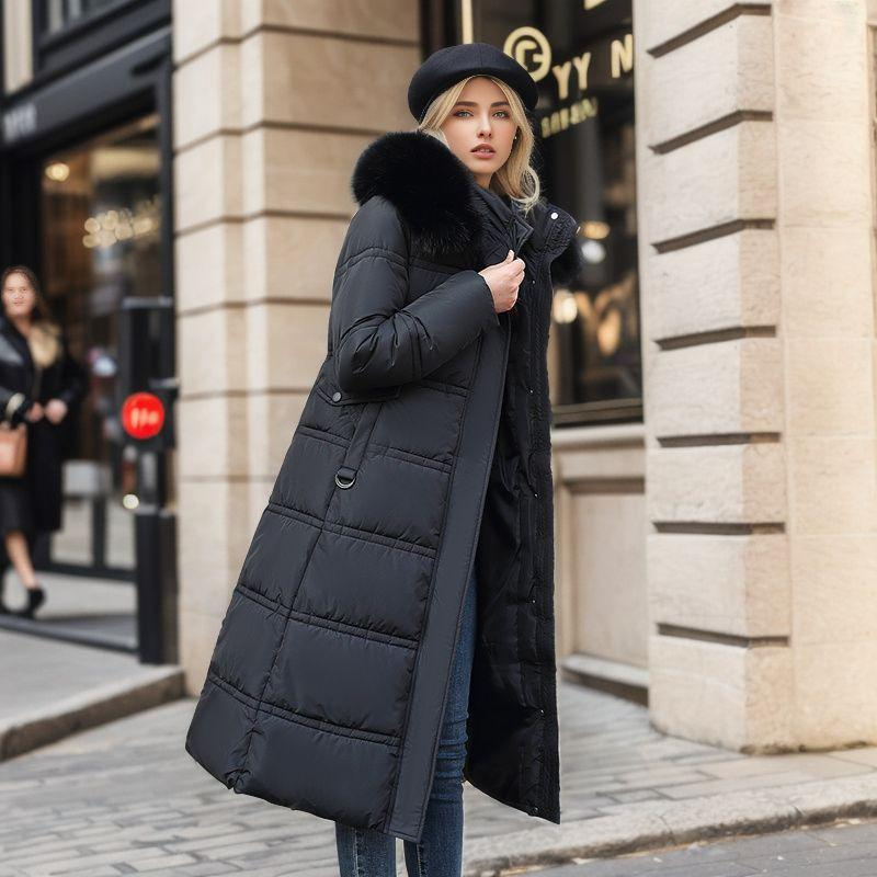 Damen Steppmantel mit Kapuze – Lange Winterjacke