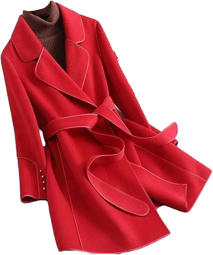 Damen Eleganter Wollmantel mit Bindegürtel