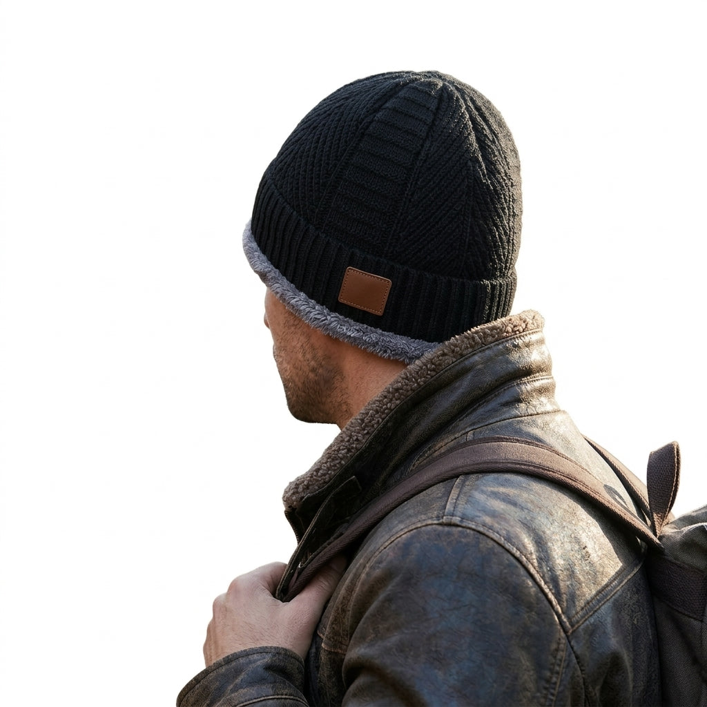 Herren Rippstrick-Beanie mit Fleece-Futter