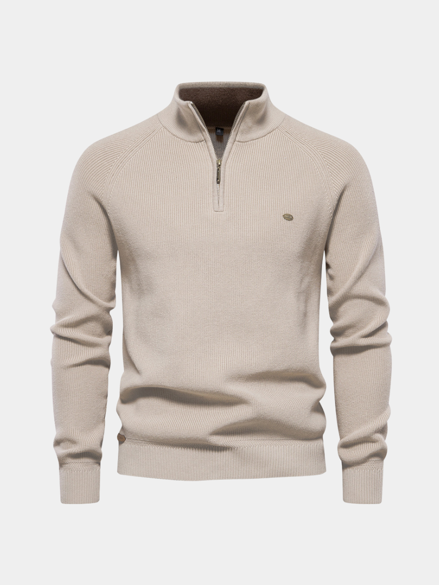 Herren Baumwollpullover mit Half-Zip – Eleganter Stehkragen Pullover