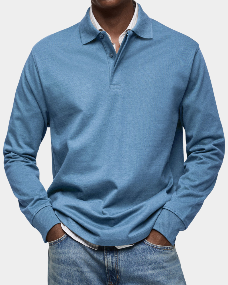 Herren Poloshirt Langarm – Stretch Polo mit Knopfleiste