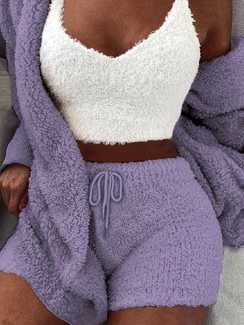 Damen Flauschiges Loungewear-Set mit Kapuze