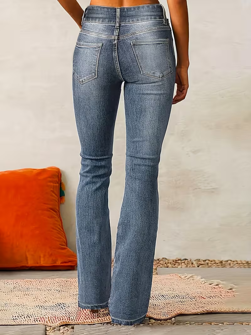 Damen Flared Bootcut Jeans mit Kontrastnähten