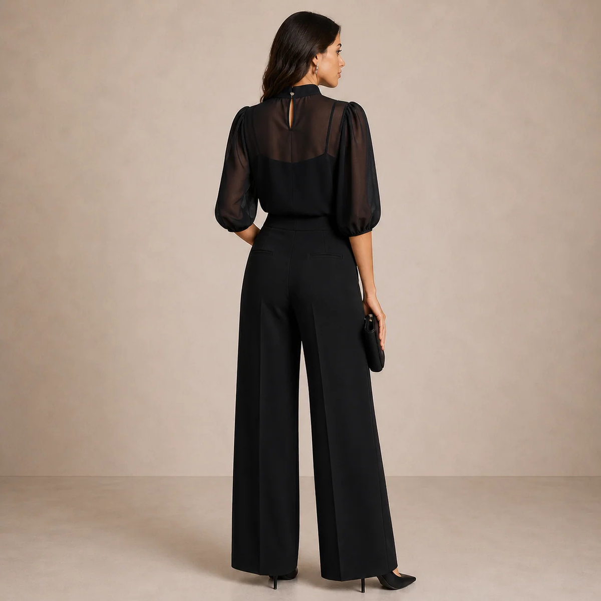 Damen Eleganter Zweiteiler mit Stehkragen-Bluse