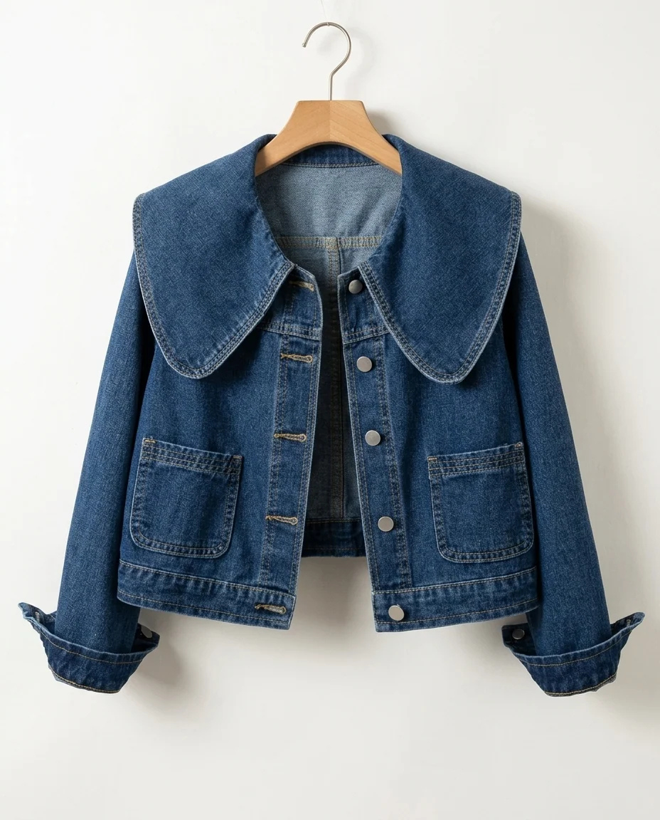 Damen Jeansjacke mit Rüschenkragen