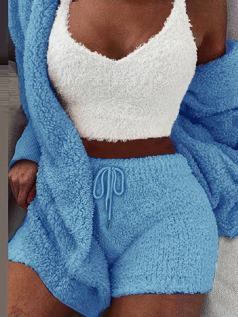 Damen Flauschiges Loungewear-Set mit Kapuze