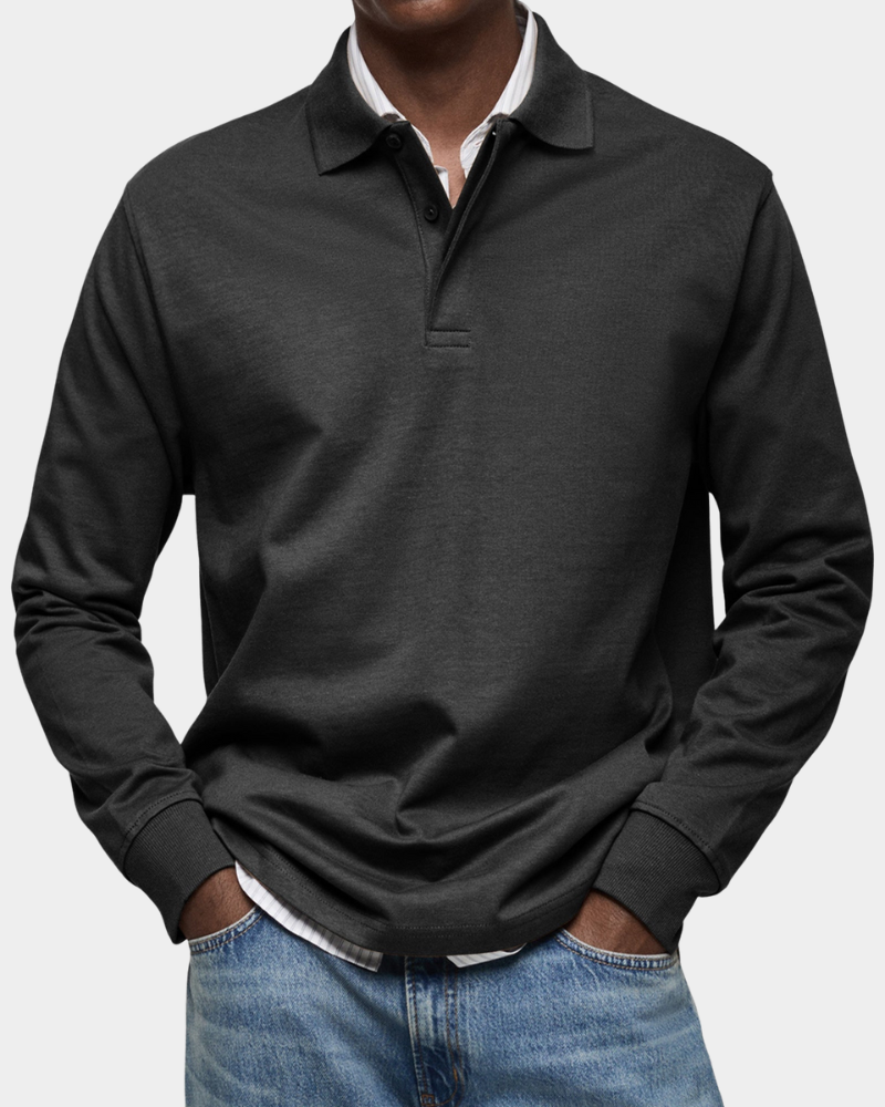 Herren Poloshirt Langarm – Stretch Polo mit Knopfleiste