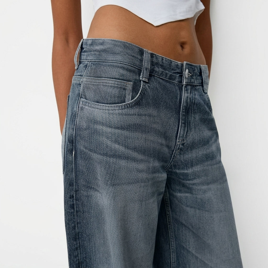 Damen Low Waist Wide Leg Jeans