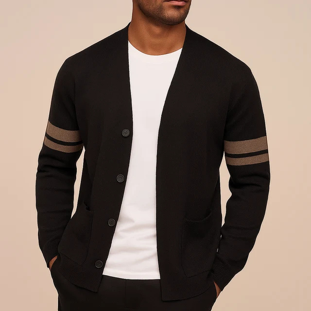 Herren Merino Strickjacke mit Streifenärmeln