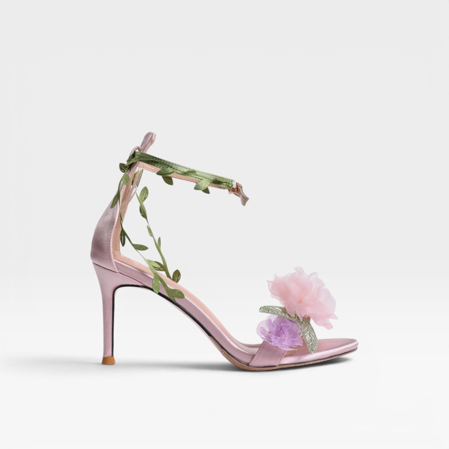 Damen Schaffell Kristall Blumen Absätze – Elegante Blattwickel Knöchel Stiletto Sandalen für besondere Anlässe