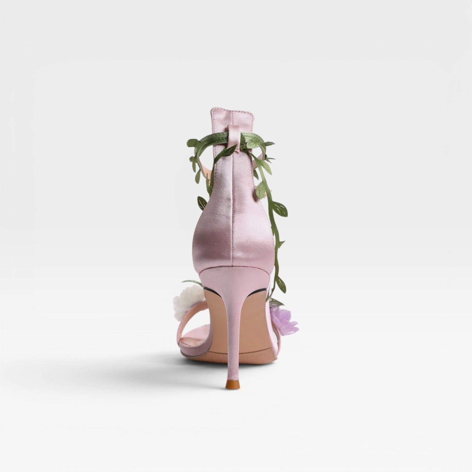 Damen Schaffell Kristall Blumen Absätze – Elegante Blattwickel Knöchel Stiletto Sandalen für besondere Anlässe