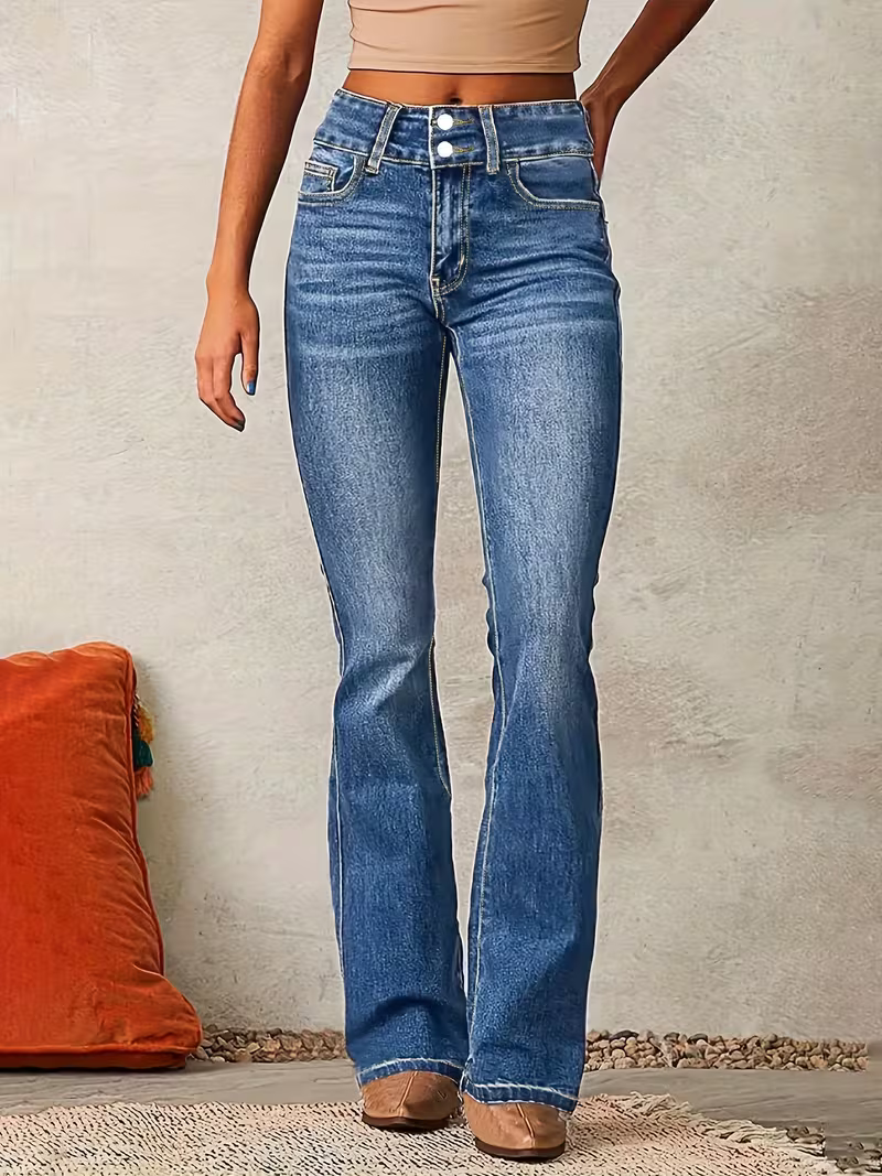 Damen Flared Bootcut Jeans mit Kontrastnähten
