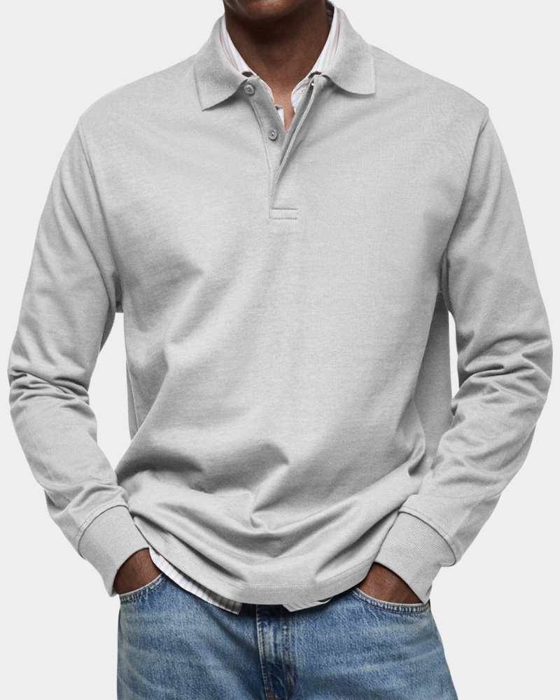 Herren Poloshirt Langarm – Stretch Polo mit Knopfleiste