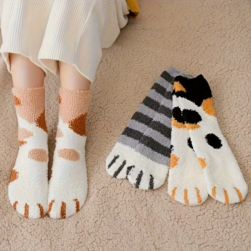 Damen Kuschelige Thermosocken mit Katzenpfoten-Muster