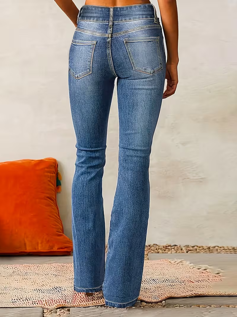 Damen Flared Bootcut Jeans mit Kontrastnähten