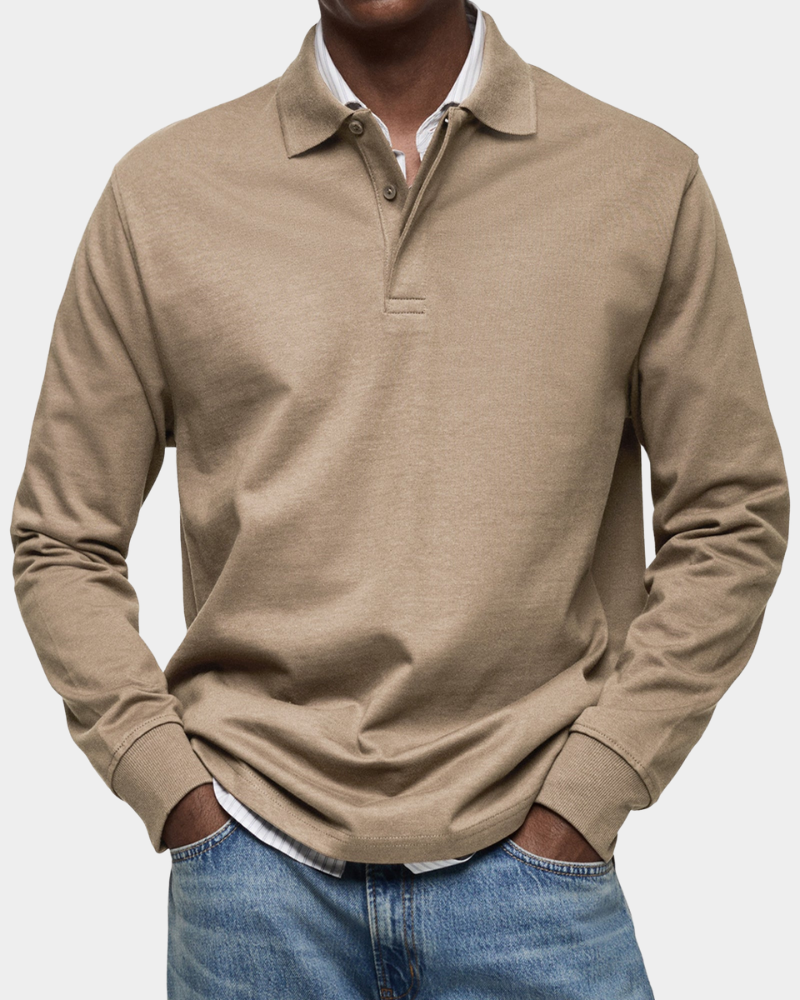 Herren Poloshirt Langarm – Stretch Polo mit Knopfleiste