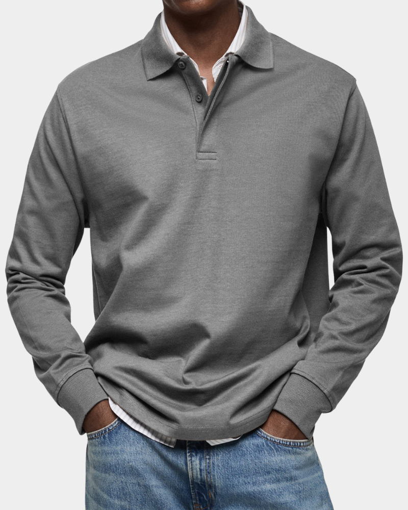 Herren Poloshirt Langarm – Stretch Polo mit Knopfleiste