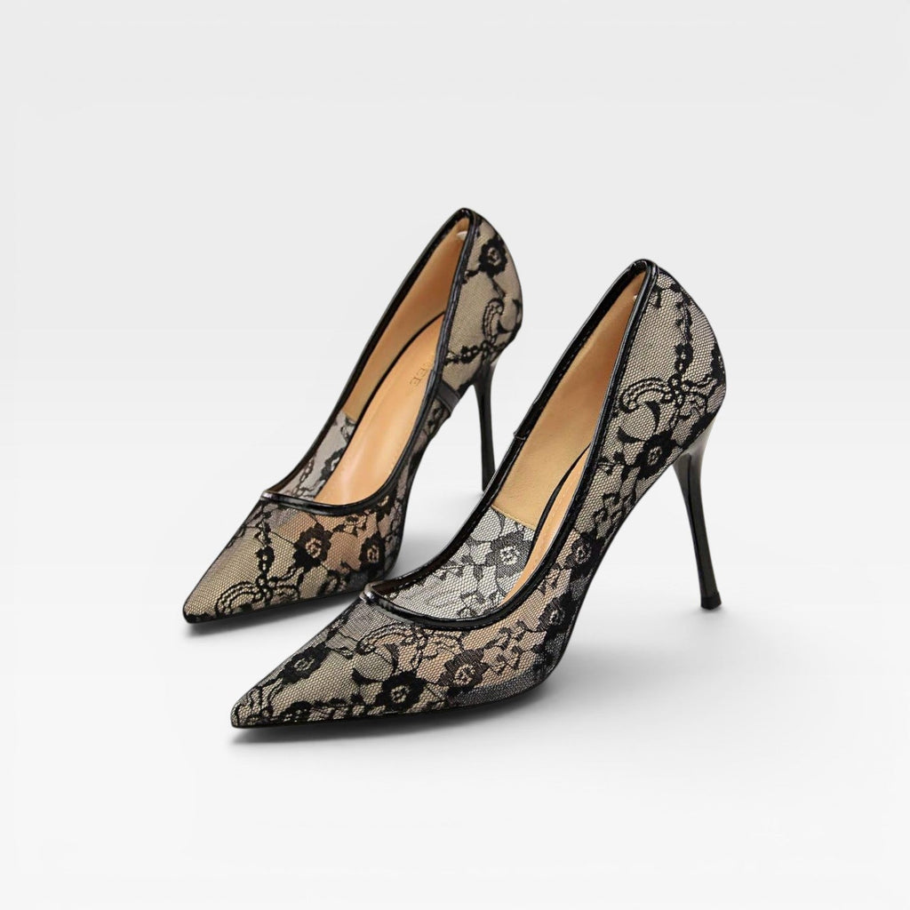 Damen Spitzenzehen-Absätze aus Spitze – Elegante Blumen-Mesh-Stiletto-Pumps für besondere Anlässe