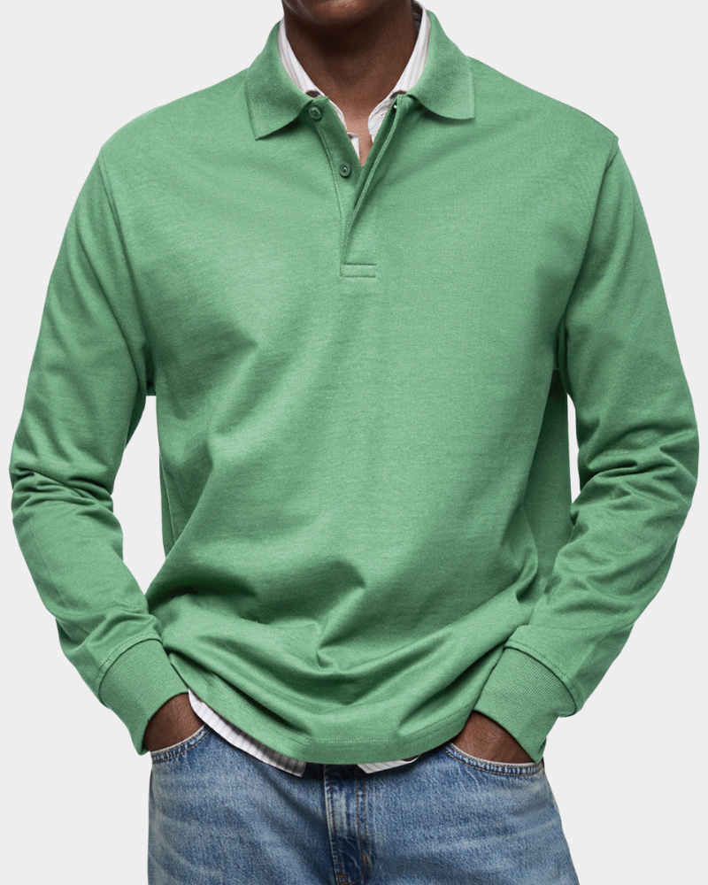 Herren Poloshirt Langarm – Stretch Polo mit Knopfleiste