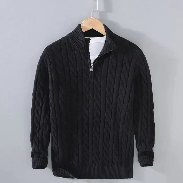 Herren Zopfmuster Pullover Baumwolle – Troyer mit Stehkragen